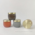 Vertical line decoration candle jar with golden lid